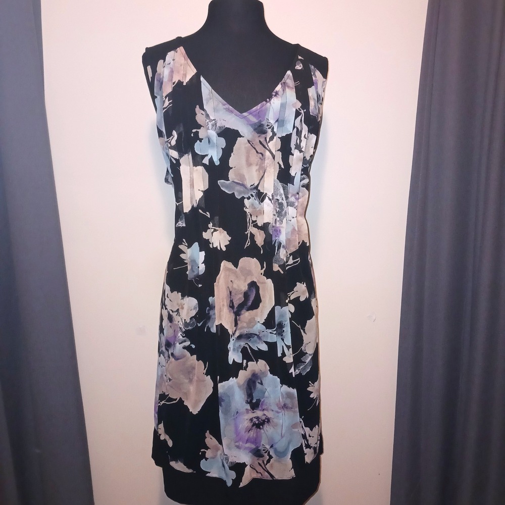 Simply Vera Wang Dark Floral Coquette Watercolor Romantic Dress Black Blue XL